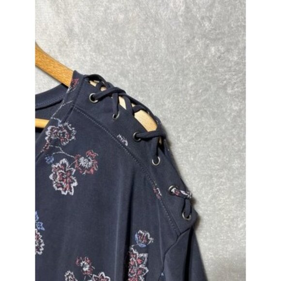 NWT Mudd Women's Large Navy Floral Lace Up Drop Shoulder Dress - Picture 6 of 12